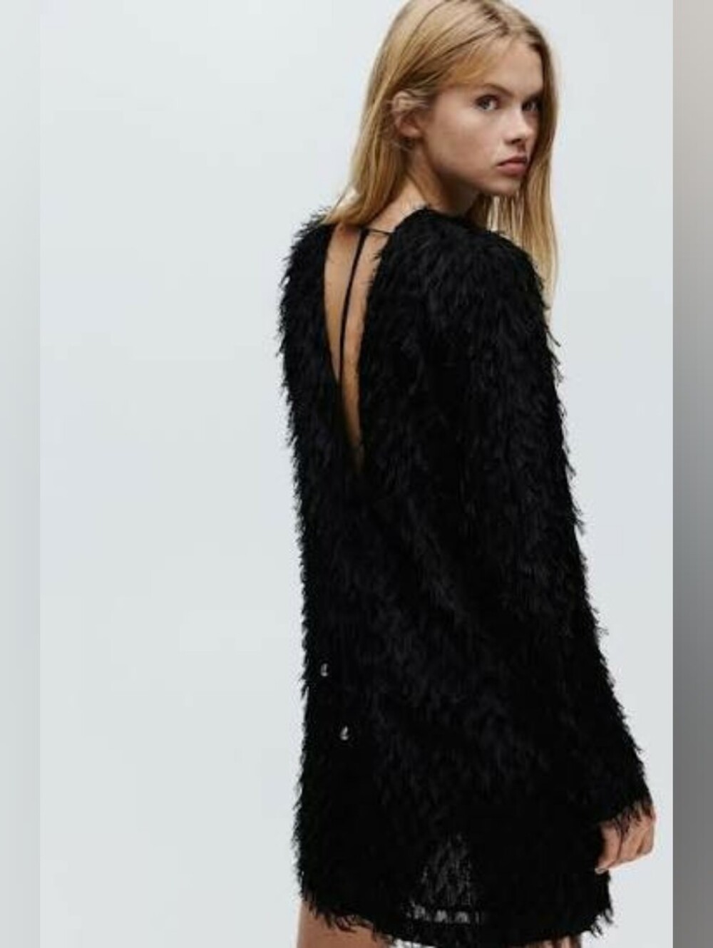 H&M BLOGGER BLACK FRINGED FEATHER MINI DRESS BLACK SIZE XL NEW WITH TAGS